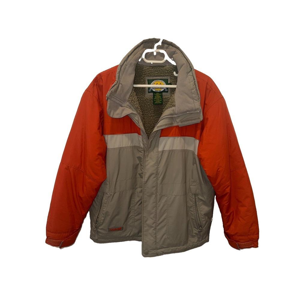 Cabelas Men Medium Colorblock Jacket Blaze Orange Gray Fleece Hunting Coat